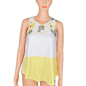 Discreet Sleeveless Floral Tunic Style Top Color Block Summer High Neck SZ Lg